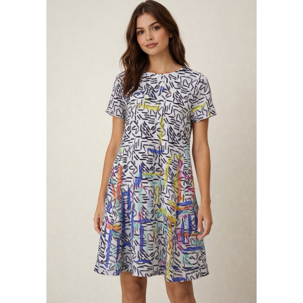 Amanda Uprichard Silk Prism Abstract A Line Shirt Shift Dress M Artsy Brunch NEW